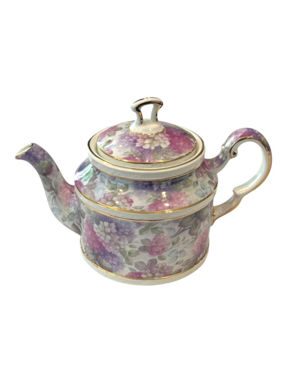 Vintage Crown Dorset Hydrangea Teapot Staffordshire England Gold Trim Gilt - Picture 5 of 8